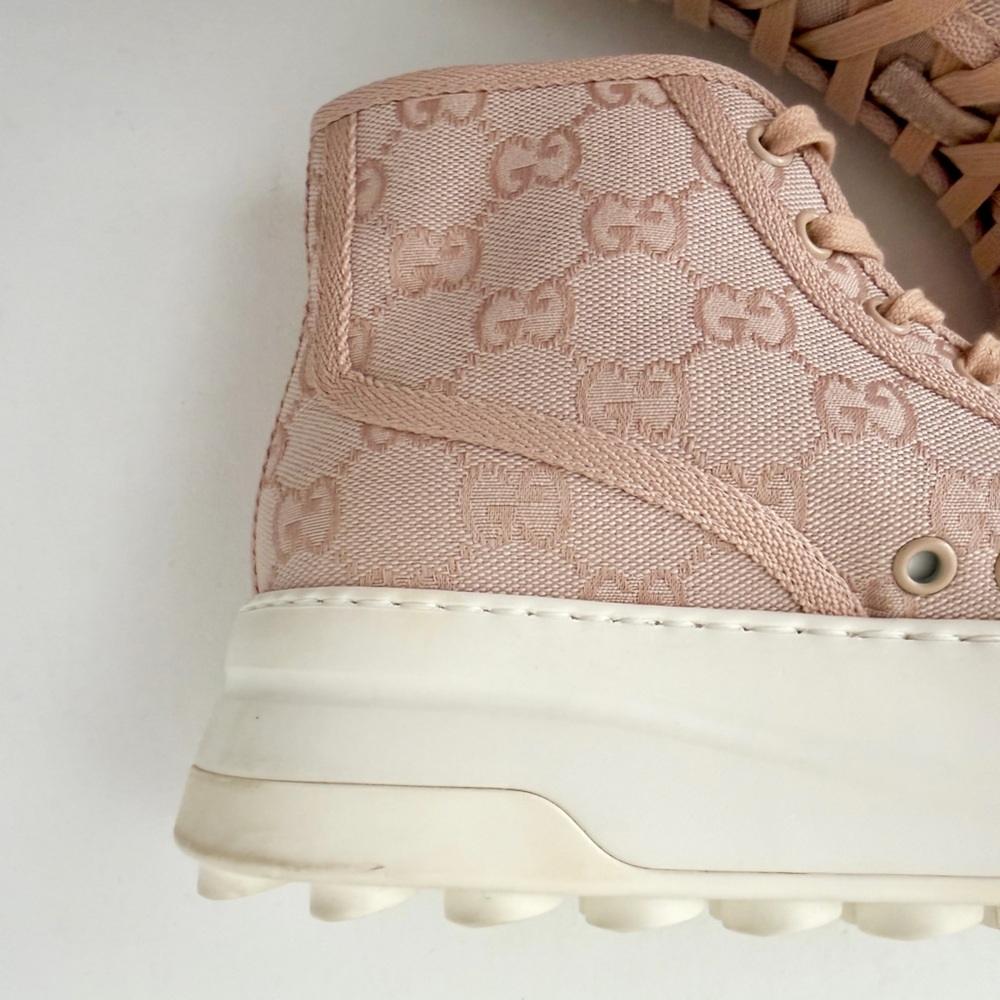 GUCCI | Pink GG Canvas High Top Platform Sneakers Tennis 1977 EU 38 - Picture 13 of 16
